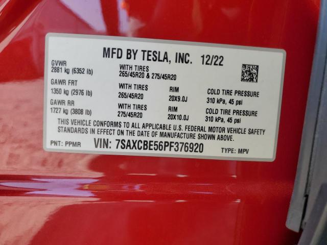 7SAXCBE56PF376920 - 2023 TESLA MODEL X Қызыл фото 13