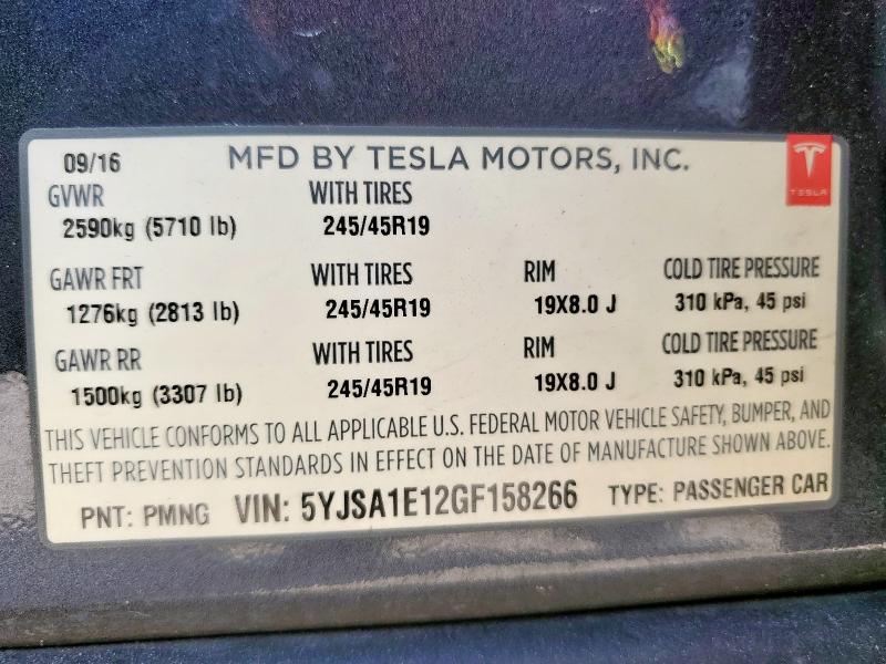 5YJSA1E12GF158266 - 2016 TESLA MODEL S Մոխրագույն լուսանկար 13