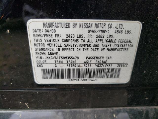 JNKCV61F59M355478 - 2009 INFINITI G37 BLACK photo 12