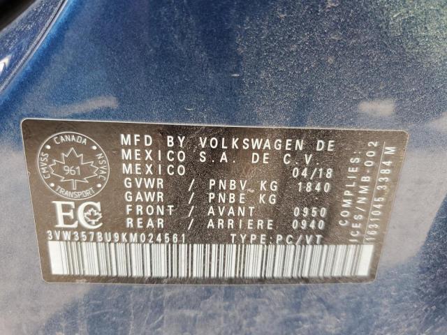 3VW357BU9KM024561 - 2019 VOLKSWAGEN JETTA EXECLINE BLUE photo 12