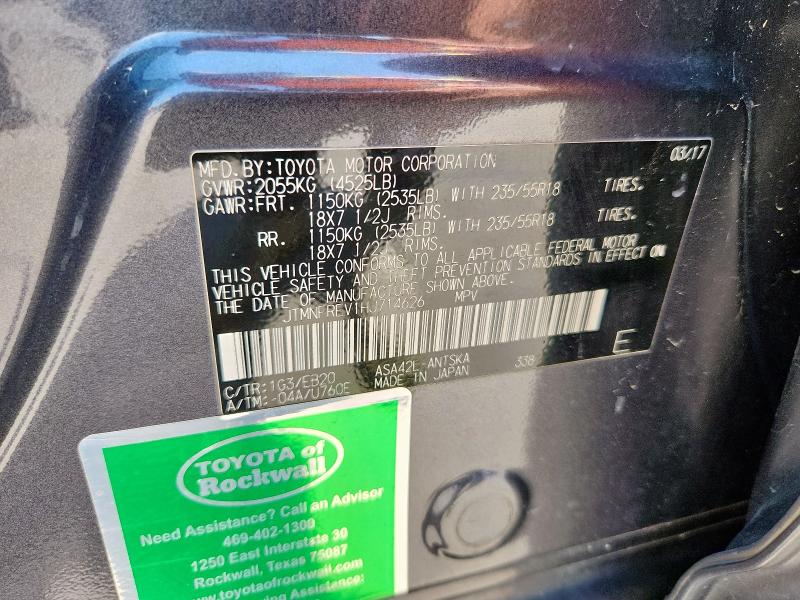 JTMNFREV1HJ714626 - 2017 TOYOTA RAV4 SE ნაცრისფერი ფოტო 13