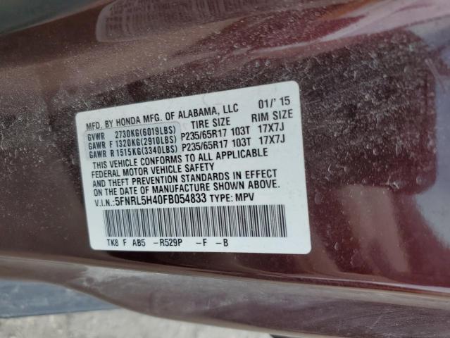 5FNRL5H40FB054833 - 2015 HONDA ODYSSEY EX BURGUNDY photo 13