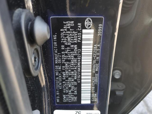 4T1G11AK6MU482713 - 2021 TOYOTA CAMRY SE BLACK photo 12