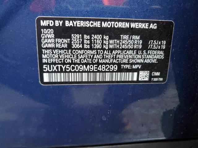 5UXTY5C09M9E48299 - 2021 BMW X3 XDRIVE30I BLUE photo 13