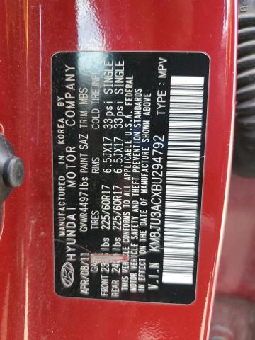 KM8JU3ACXBU294792 - 2011 HYUNDAI TUCSON GLS წითელი ფოტო 12