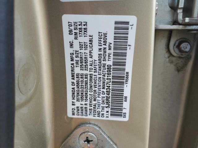 5J6RE48347L016980 - 2007 HONDA CR-V LX GOLD photo 13