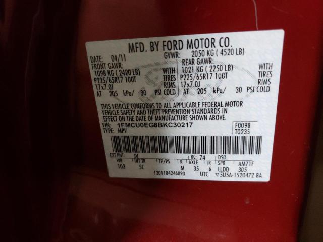1FMCU0EG8BKC30217 - 2011 FORD ESCAPE HYB LIMITED RED photo 12