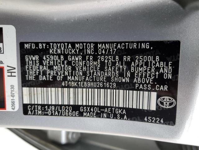 4T1BK1EB9HU261629 - 2017 TOYOTA AVALON XLE SILVER photo 12