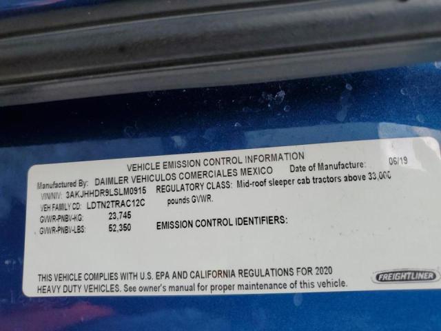 3AKJHHDR9LSLM0915 - 2020 FREIGHTLINER CASCADIA 1 Mavi fotoğraf 10