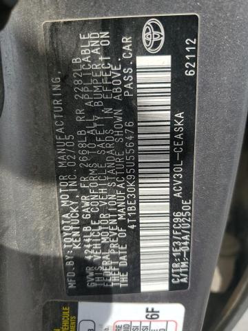 4T1BE30K95U556476 - 2005 TOYOTA CAMRY LE GRAY photo 12
