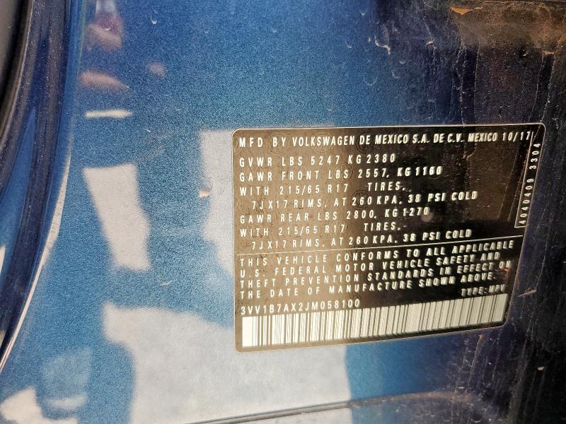 3VV1B7AX2JM058100 - 2018 VOLKSWAGEN TIGUAN S 蓝色 照片 13