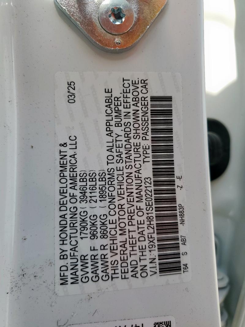 19XFL2H81SE022123 - 2025 HONDA CIVIC SPORT WHITE photo 12