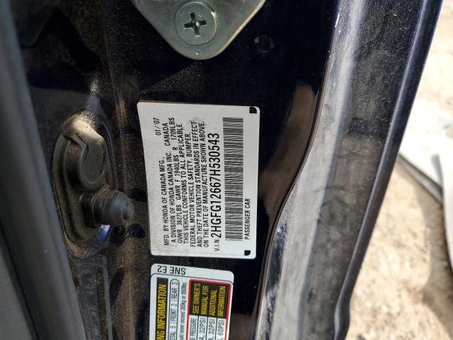 2HGFG12667H530543 - 2007 HONDA CIVIC LX BLUE photo 12