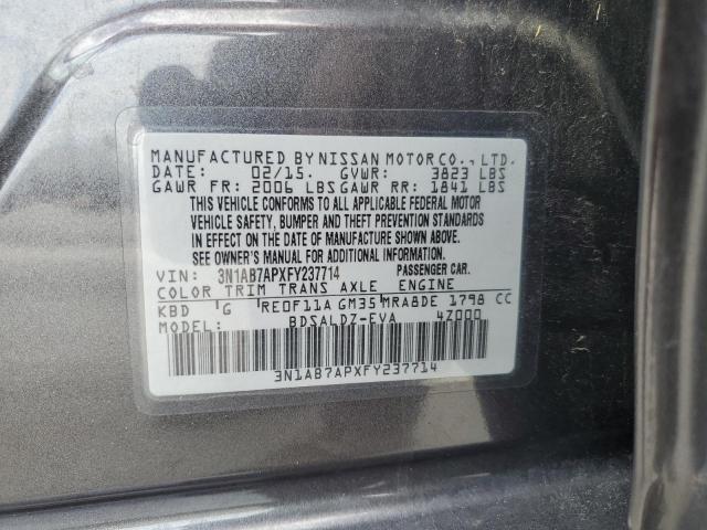 3N1AB7APXFY237714 - 2015 NISSAN SENTRA S GRAY photo 12