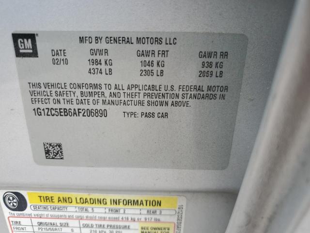 1G1ZC5EB6AF206890 - 2010 CHEVROLET MALIBU 1LT 银色 照片 12