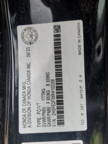 2HGFE2F58RH102358 - 2024 HONDA CIVIC SPORT BLACK photo 12