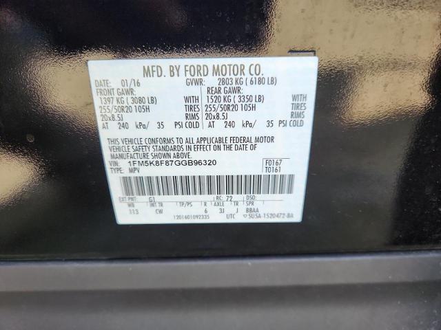 1FM5K8F87GGB96320 - 2016 FORD EXPLORER LIMITED BLACK photo 14