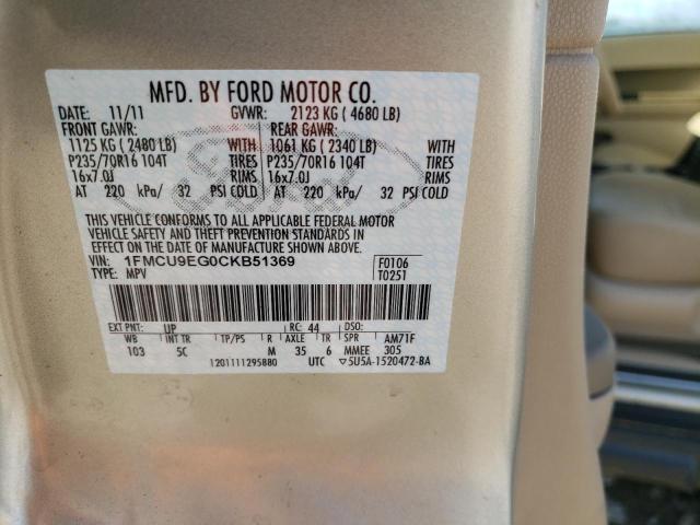 1FMCU9EG0CKB51369 - 2012 FORD ESCAPE LIMITED GOLD photo 13