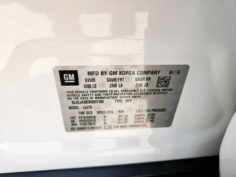 KL4CJASB2KB897466 - 2019 BUICK ENCORE PREFERRED أبيض صورة 13