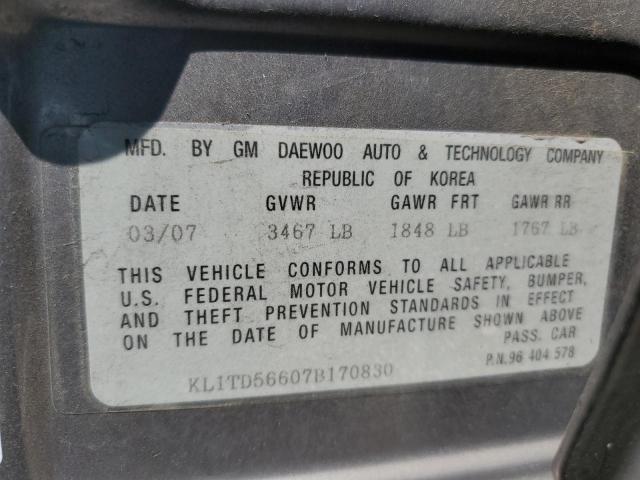 KL1TD56607B170830 - 2007 CHEVROLET AVEO BASE Boz foto 12