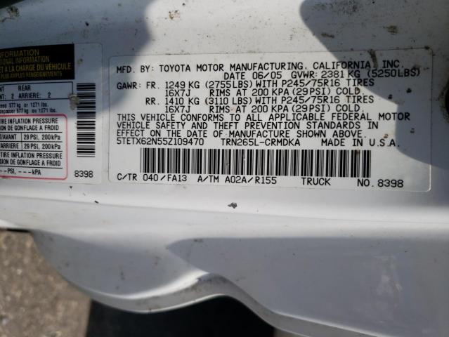 5TETX62N55Z109470 - 2005 TOYOTA TACOMA PRERUNNER ACCESS CAB WHITE photo 12