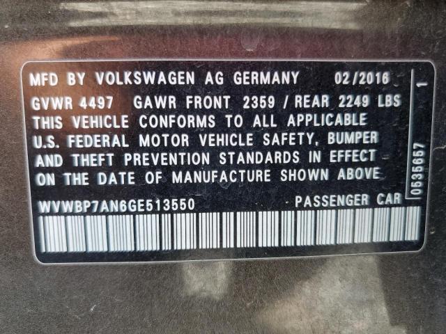 WVWBP7AN6GE513550 - 2016 VOLKSWAGEN CC BASE BROWN photo 12