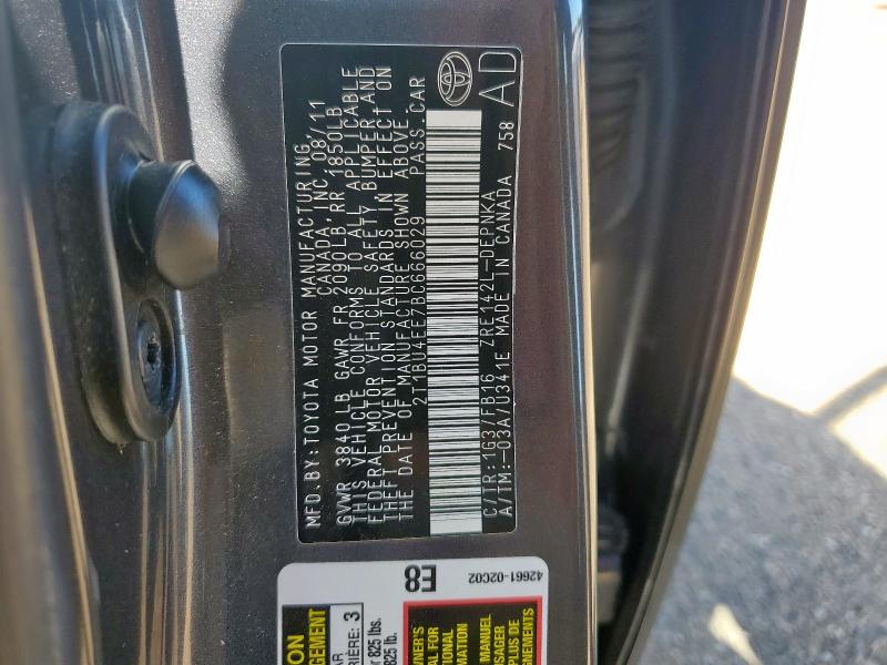 2T1BU4EE7BC666029 - 2011 TOYOTA COROLLA BASE CHARCOAL photo 12