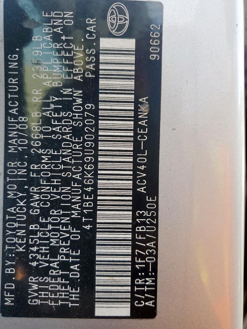 4T1BE46K69U902079 - 2009 TOYOTA CAMRY BASE 灰色 照片 12