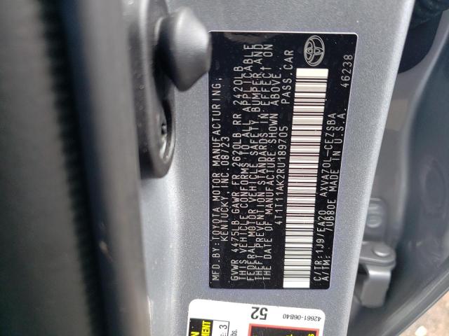 4T1T11AK2RU189705 - 2024 TOYOTA CAMRY SE NIGHT SHADE SILVER photo 12