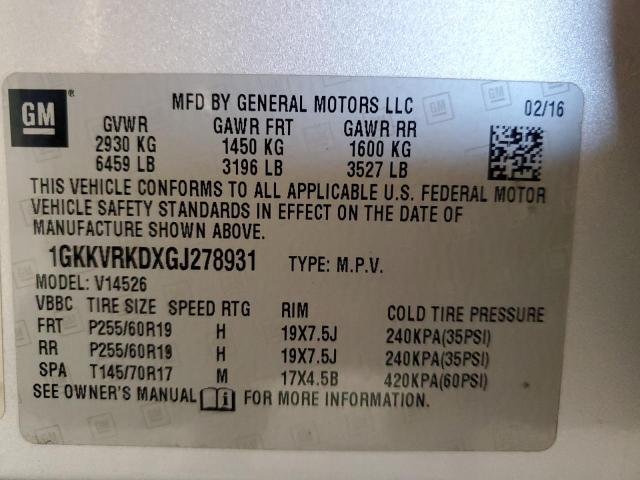 1GKKVRKDXGJ278931 - 2016 GMC ACADIA SLT-1 SILVER photo 13