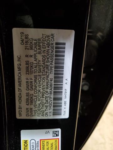 1HGCV1F16KA089740 - 2019 HONDA ACCORD LX შავი ფოტო 13