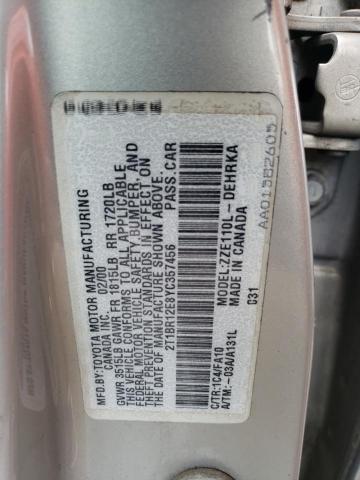 2T1BR12E8YC357456 - 2000 TOYOTA COROLLA VE SILVER photo 12