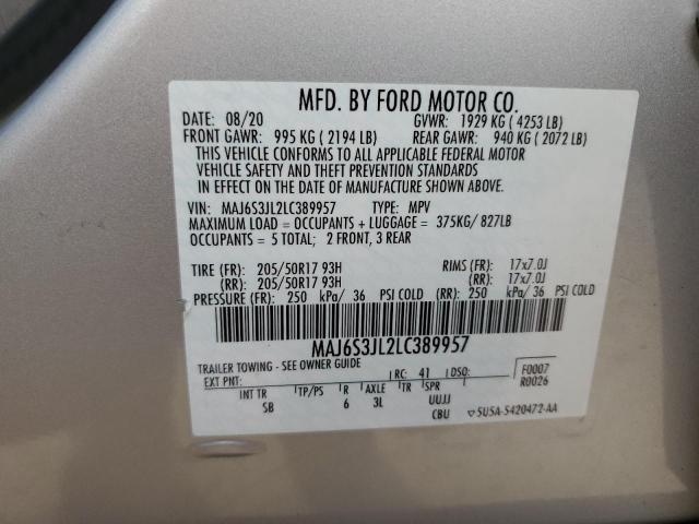 MAJ6S3JL2LC389957 - 2020 FORD ECOSPORT SES SILVER photo 13