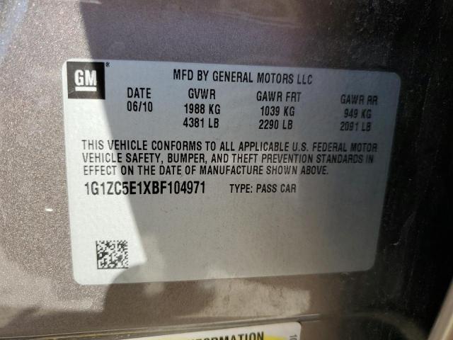 1G1ZC5E1XBF104971 - 2011 CHEVROLET MALIBU 1LT GRAY photo 10