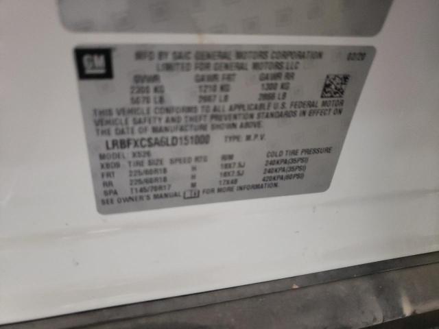 LRBFXCSA6LD151000 - 2020 BUICK ENVISION ESSENCE WHITE photo 13