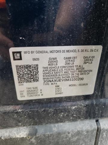 3GNAXUEV0MS100200 - 2021 CHEVROLET EQUINOX LT BLUE photo 14