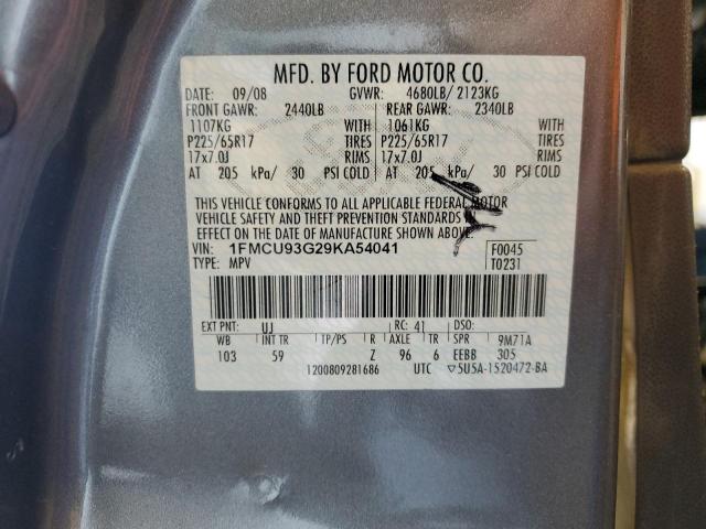 1FMCU93G29KA54041 - 2009 FORD ESCAPE XLT GRAY photo 12