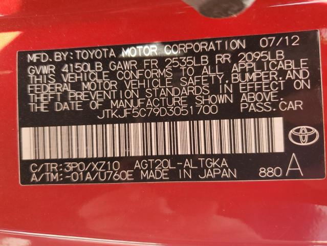 JTKJF5C79D3051700 - 2013 TOYOTA SCION TC წითელი ფოტო 12