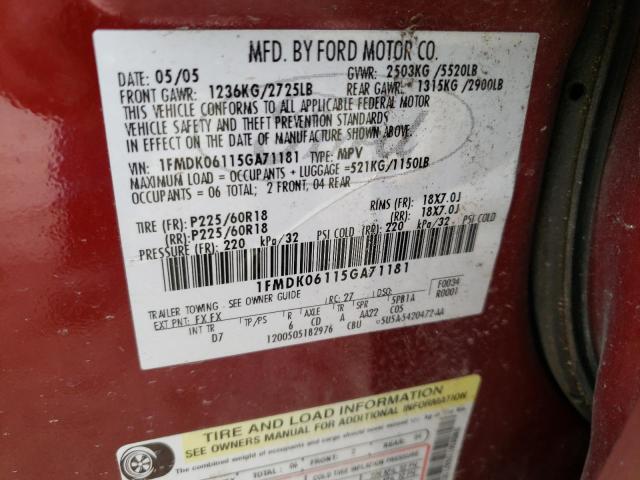 1FMDK06115GA71181 - 2005 FORD FREESTYLE LIMITED BURGUNDY photo 13