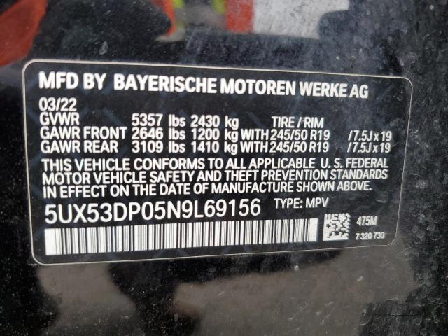 5UX53DP05N9L69156 - 2022 BMW X3 XDRIVE30I BLACK photo 13