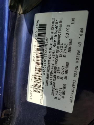 JM1NB353230310949 - 2003 MAZDA MX-5 MIATA BASE BLUE photo 12