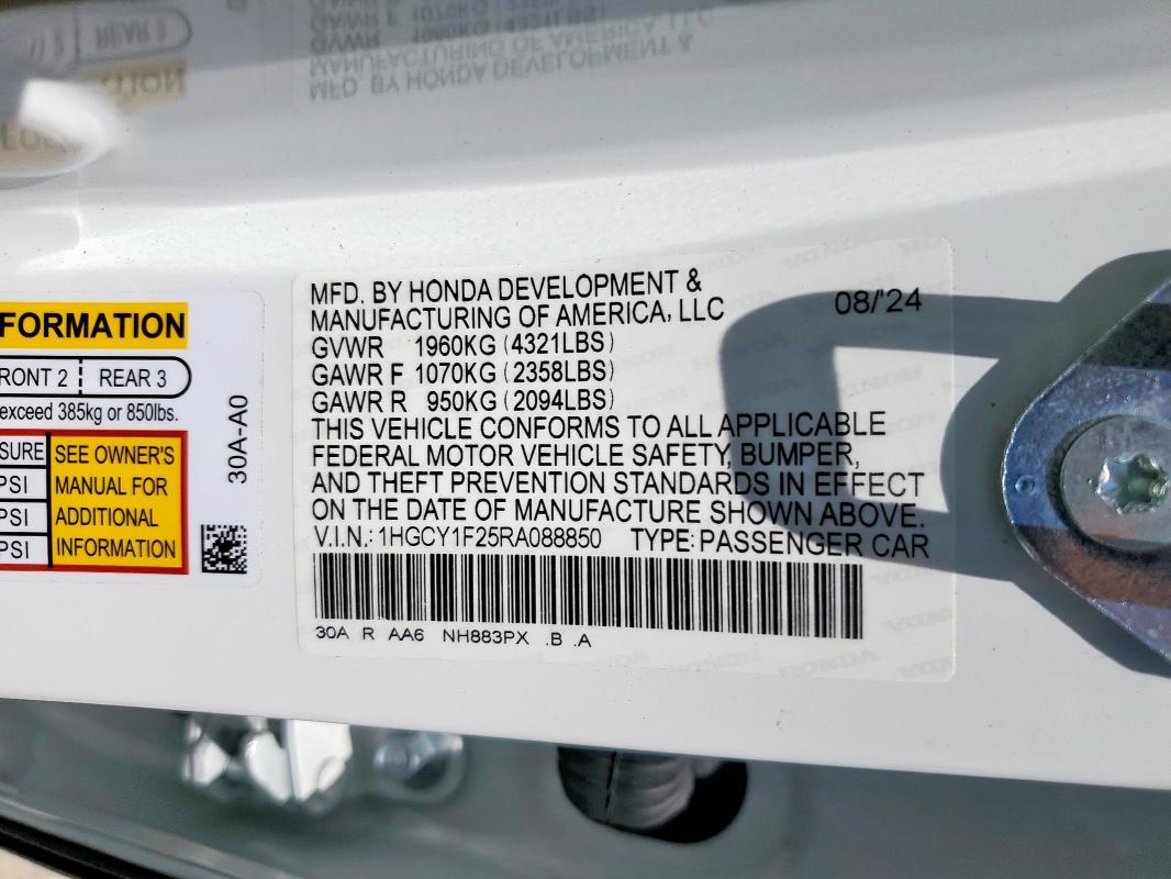 1HGCY1F25RA088850 - 2024 HONDA ACCORD LX WHITE photo 13