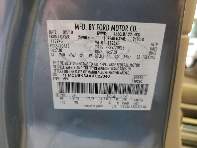 1FMCU5K34AKC22340 - 2010 FORD ESCAPE HYBRID BLUE photo 10