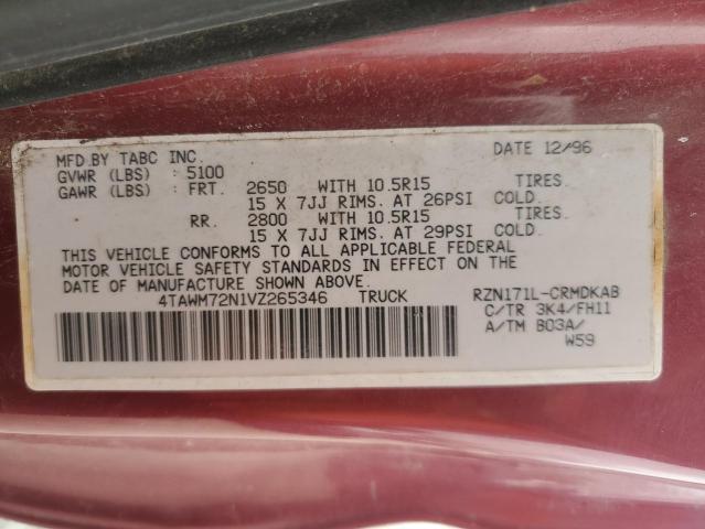 4TAWM72N1VZ265346 - 1997 TOYOTA TACOMA XTRACAB RED photo 12