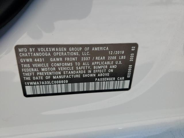 1VWMA7A33LC008609 - 2020 VOLKSWAGEN PASSAT R-LINE Սպիտակ լուսանկար 12