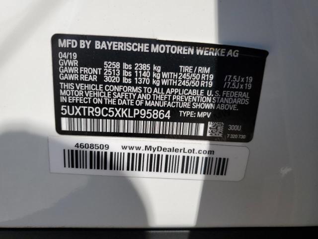 5UXTR9C5XKLP95864 - 2019 BMW X3 XDRIVE30I WHITE photo 12