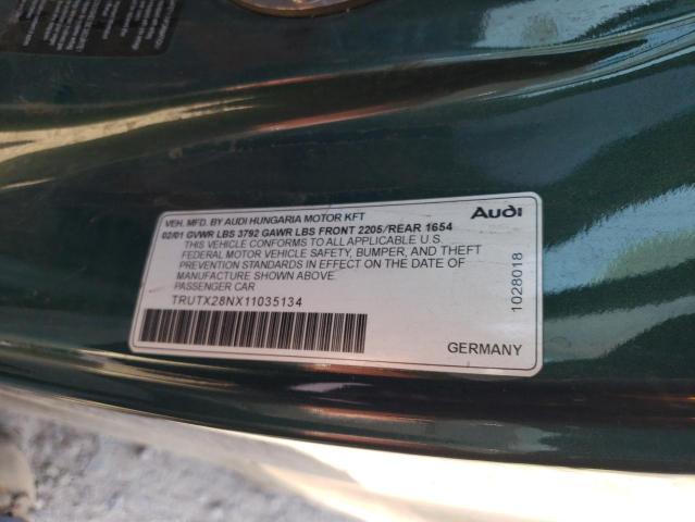 TRUTX28NX11035134 - 2001 AUDI TT GREEN photo 12