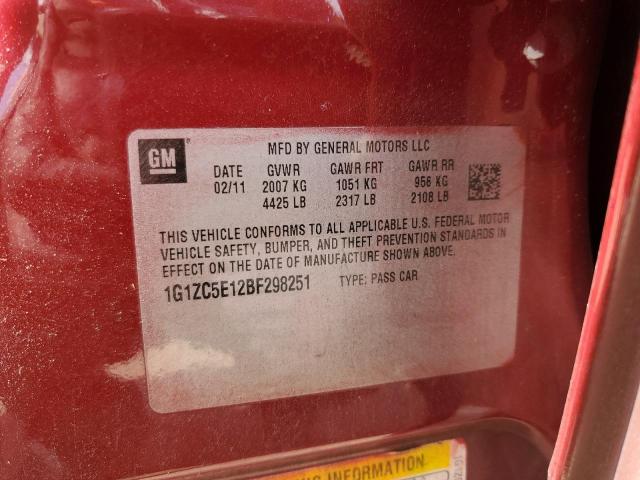 1G1ZC5E12BF298251 - 2011 CHEVROLET MALIBU 1LT 勃艮第红 照片 12