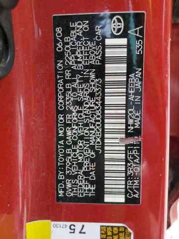 JTDKB20U083443373 - 2008 TOYOTA PRIUS RED photo 12