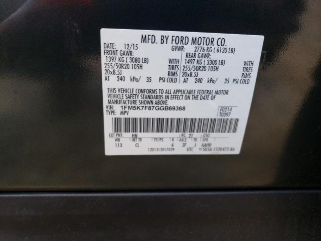 1FM5K7F87GGB69368 - 2016 FORD EXPLORER LIMITED GRAY photo 13